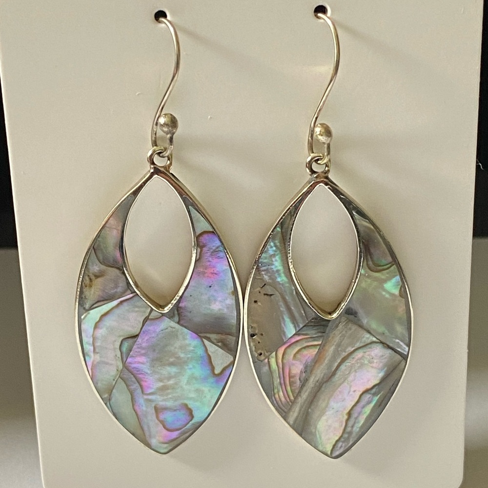 Abalone Shell Silver Plated Long Dangle Earrings
